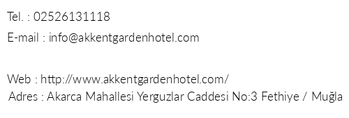 Akkent Garden Hotel telefon numaralar, faks, e-mail, posta adresi ve iletiim bilgileri